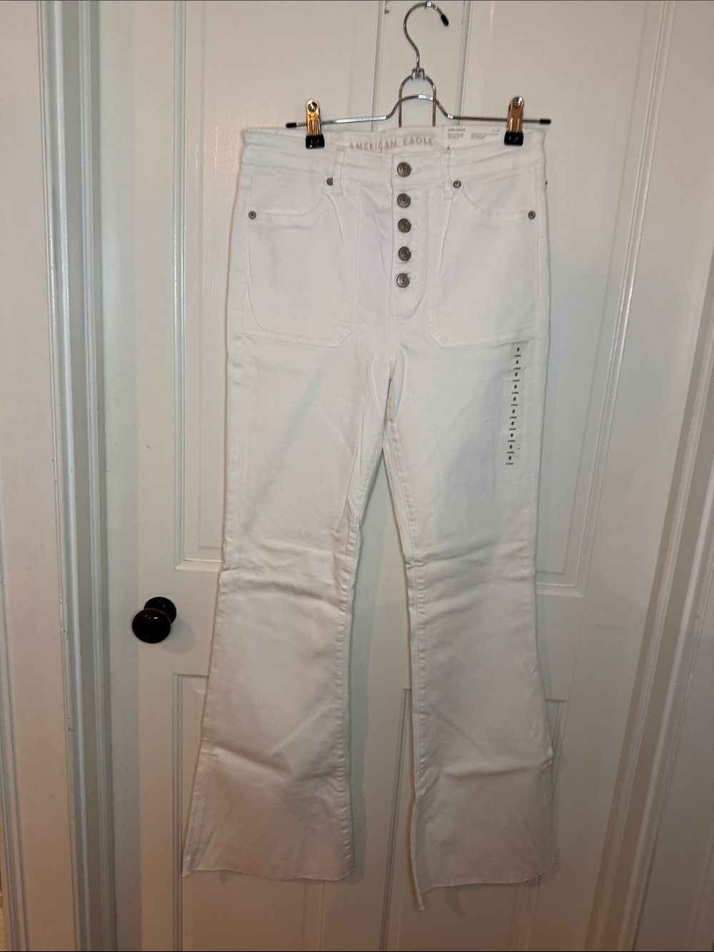 American Eagle Outfitters White High-Rise Flare Jeans with Button-Fly